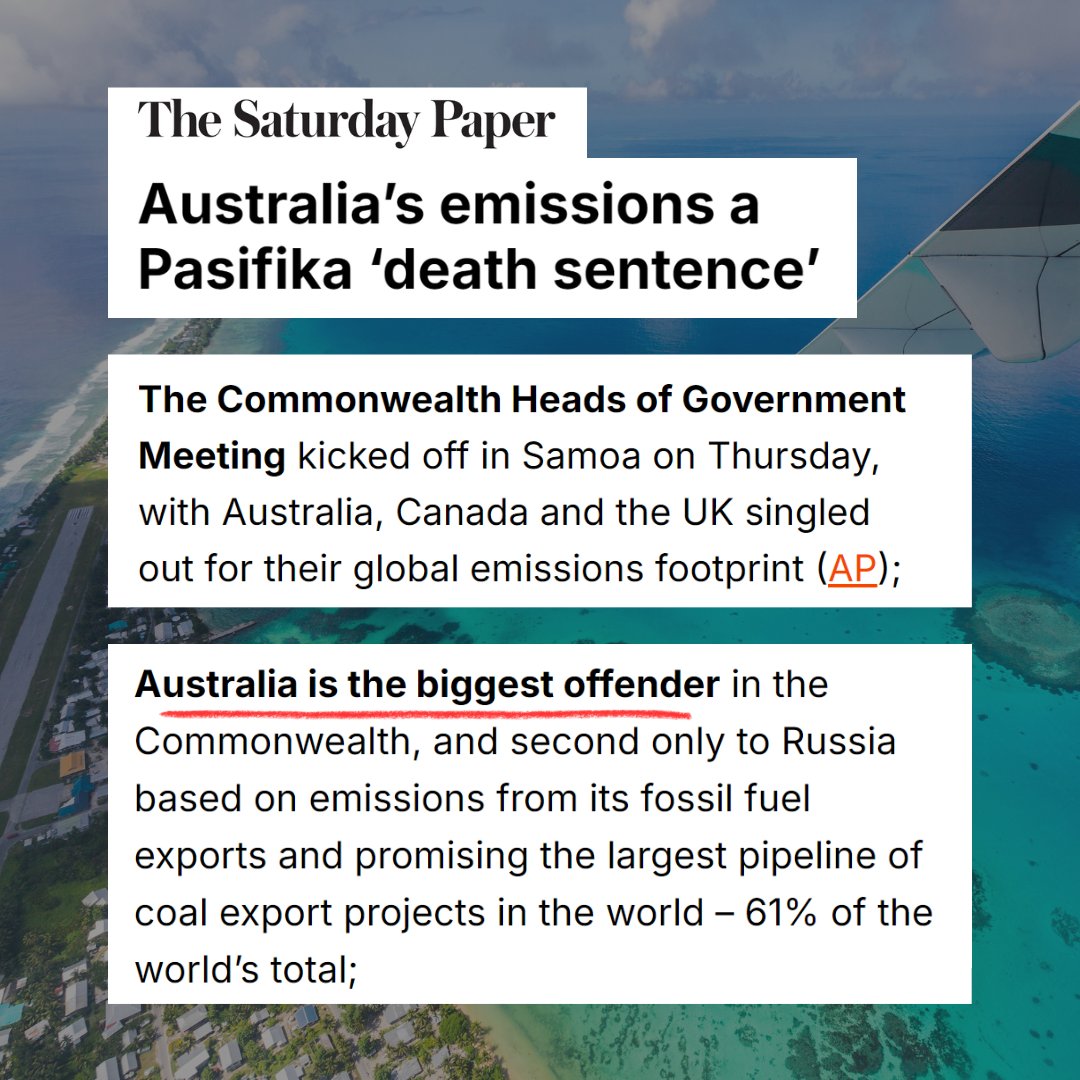 Australia's fossil fuel exports are 2nd only to Russia.

As Commonwealth leaders meet in Samoa for #CHOGM2024, Pacific nations are calling for a phase-out of gas &amp; coal.

Will Australia finally listen? #auspol #climate

Read the report from <a href="/fossiltreaty/">Fossil Fuel Treaty Initiative</a> FossilFuelTreaty.org/chogm