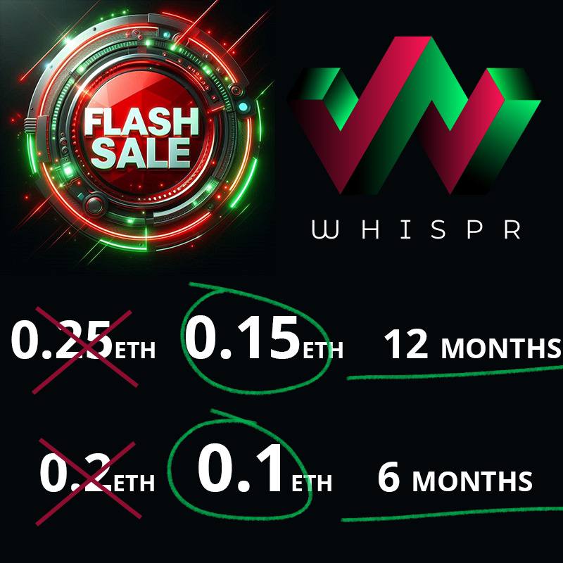 🌟 PREMIUM WHISPR IS NOW READY! 🌟

Unlock the future of crypto trading with our exclusive insights and alerts! 🔔✨

💰 FLASH SALE:

0.15 ETH for 12 MONTHS! (Regularly 0.25 ETH)
0.1 ETH for 6 MONTHS! (Regularly 0.2 ETH)

🔑 WHAT YOU GET:
💡BTC MICRO AND MACRO OVERVIEW 
💡ETH,