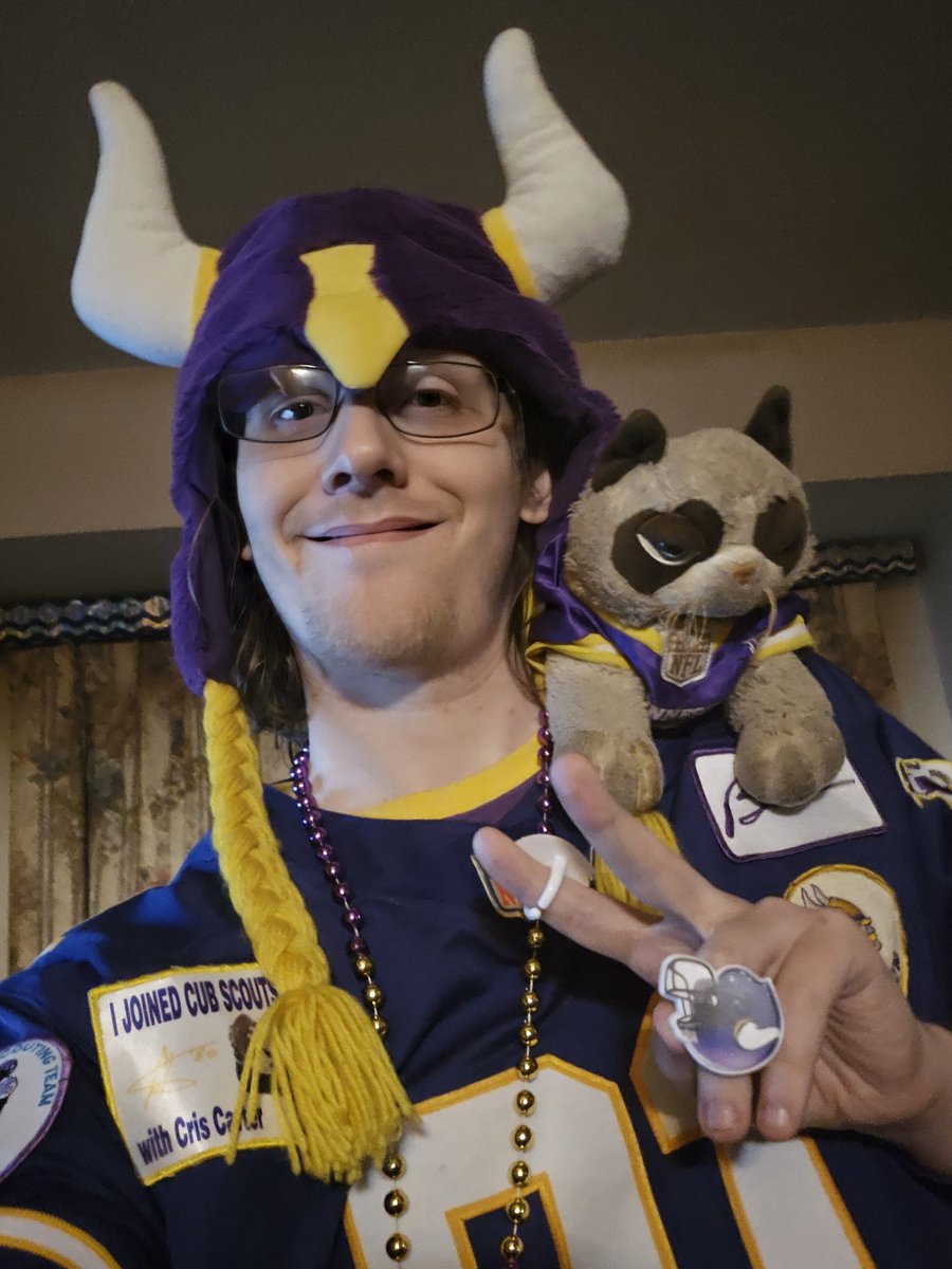 MNGFJC's tweet photo. 'Hello &amp; Good Evening, Minnesota Vikings fans. 

I'm Grumpy Football Jesus Cat with @assassinpikachu &amp; Tonight's Vikings GameDay &amp; tonight, the @Vikings are playing against the @RamsNFL on @NFLonPrime

Can I please get a "Skol Vikings?"

In Kevin O'Connell We Trust. Skol.' - GFJC https://t.co/syDjSfB4Sz