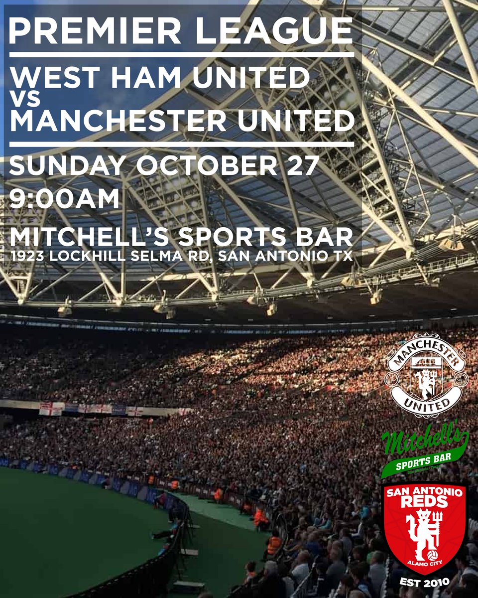 Come join the #SanAntonioReds on Sunday at #MitchellsSportsBar in #SanAntonio #Texas for the <a href="/ManUtd/">Manchester United</a> match against <a href="/WestaHam/">westahm</a> in the #PremierLeague.  Kickoff at 9AM 🍻🇾🇪

Event in bio

#MUFC #SanAntonioReds #SAReds #UTFR