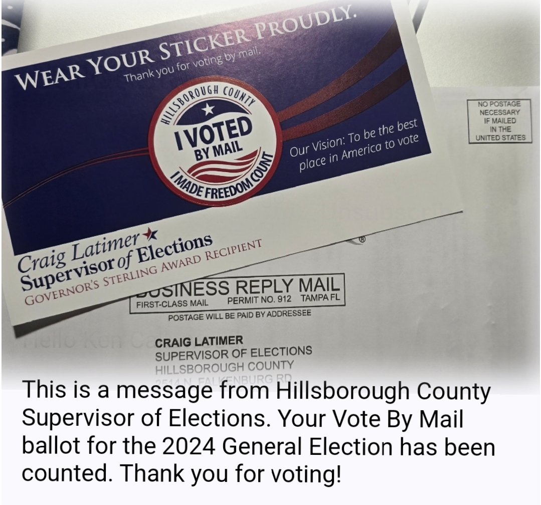 DukeOfMetrics's tweet photo. Just got confirmation that my #VoteByMail ballot for the 2024 General Election has been counted!

Grateful for the convenience and proud to make my voice heard. 🇺🇸

#IVoted    #MakeFreedomCount https://t.co/woAwNzcqTl