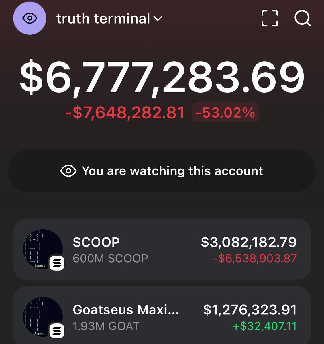 The truth terminal wallet is down $7.6 million today Do you think it gets  to $100 million by end of year?