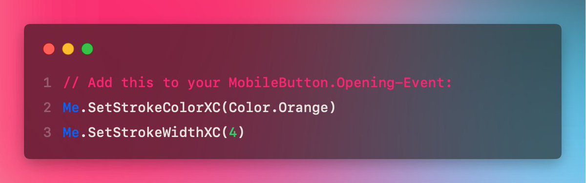 XojoAddons's tweet photo. Add a border of any color and width to your MobileButton! With the Android Design Extensions and these lines of code...

#Xojo @xojo #MobileDevelopement #Android https://t.co/aSUJod61MW