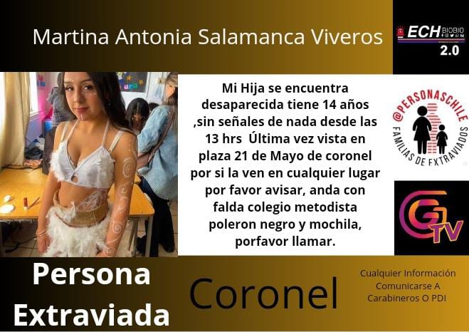 CEBioBio's tweet photo. #URGENTE #ALERTA DE BÚSQUEDA REGIÓN DEL BIO BIO COMUNA DE CORONEL.

POR FAVOR DIFUNDIR DE MANERA URGENTE. https://t.co/qsNJq9v350