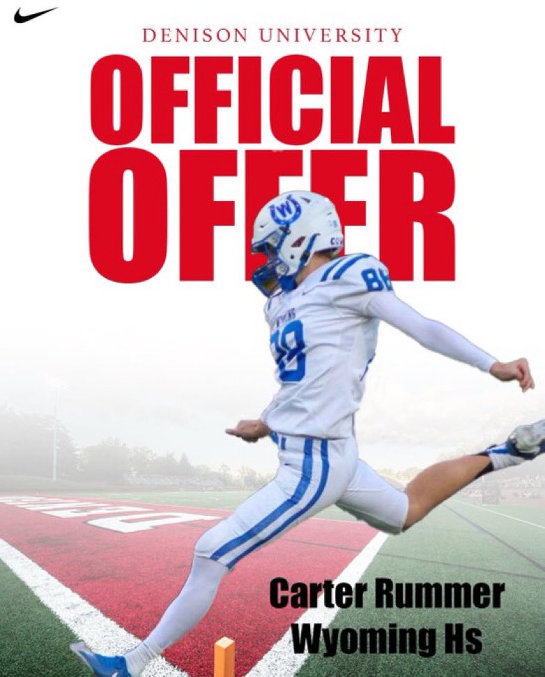 Carter Rummer (@rummer_carter) on Twitter photo After a great phone call with <a href="/coachhatem/">Jack Hatem</a>, I am very excited to have received an offer from <a href="/DUFootball/">Denison Football</a>!
<a href="/CoachGantz/">Andrew Gantz</a> <a href="/CoachHancock/">Aaron Hancock</a> <a href="/CoachHines_13/">Coach Hines</a> <a href="/CoachJQuack/">Coach Jed Quackenbush</a> After a great phone call with <a href="/coachhatem/">Jack Hatem</a>, I am very excited to have received an offer from <a href="/DUFootball/">Denison Football</a>!
<a href="/CoachGantz/">Andrew Gantz</a> <a href="/CoachHancock/">Aaron Hancock</a> <a href="/CoachHines_13/">Coach Hines</a> <a href="/CoachJQuack/">Coach Jed Quackenbush</a>