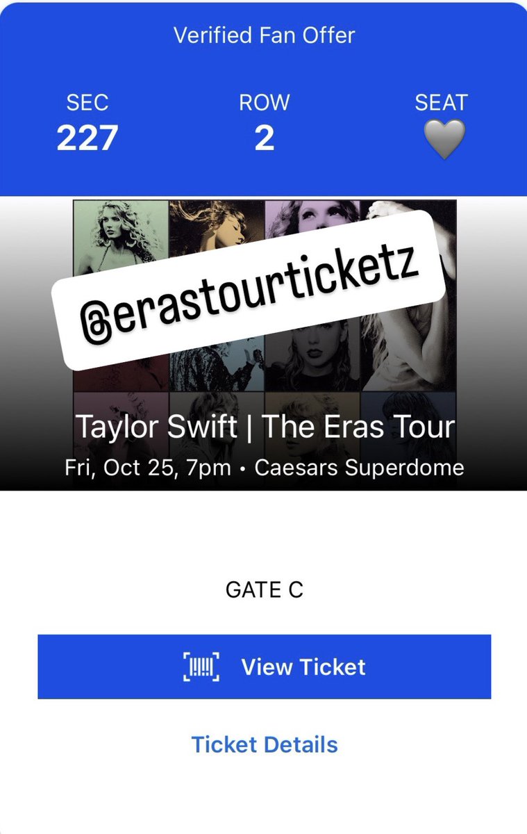 erastourticketz's tweet image. **SELLING**
🩶(2) tickets for NOLA at Caesars Superdome on 10/25/2024; TOTAL: $526.60 + PayPal G&amp;amp;S fee
🩶Comment: Why do you want to attend #TSTheErasTour?
🩶Ticket(s) and price have been verified.

*To enter, just answer the comment question!
*Please no DMs 🫶🏻