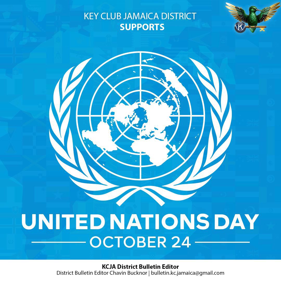 Hey Key Clubbers!🌎Today is United Nations Day, and Key Club Jamaica District proudly supports the UN’s mission for peace, unity, and global service! 🇺🇳🤍

#unitednationsday #unitednations #keyclubjamaica #kcja #keyclub #kiwanis