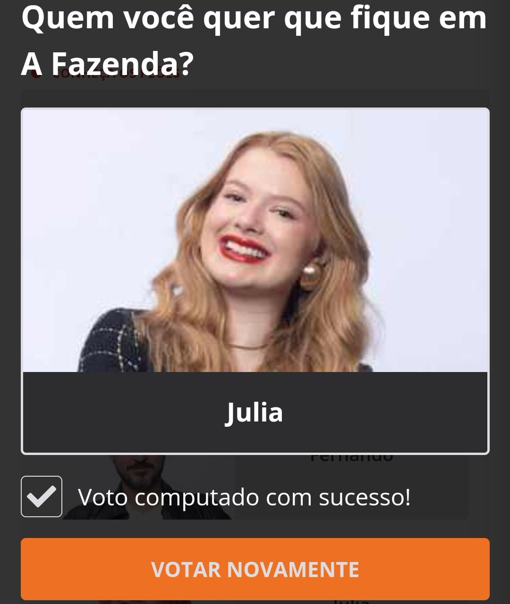 bressrl's tweet photo. votando sem parar aqui #FicaJulia #AFazenda https://t.co/PGaVcnEMvC