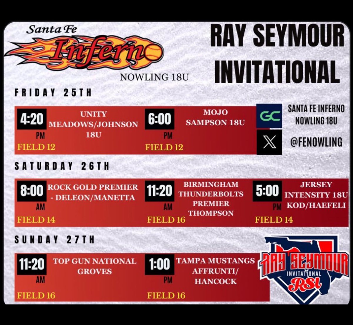 Mallory2026's tweet photo. Ray Seymour THIS weekend! Can’t wait to play with my team! Hope to see you all there! 🔥@FeNowling @CoachSWebster @joe_pound @cfpats @ccgasoftball @OspreySB https://t.co/njMQGIaDAY