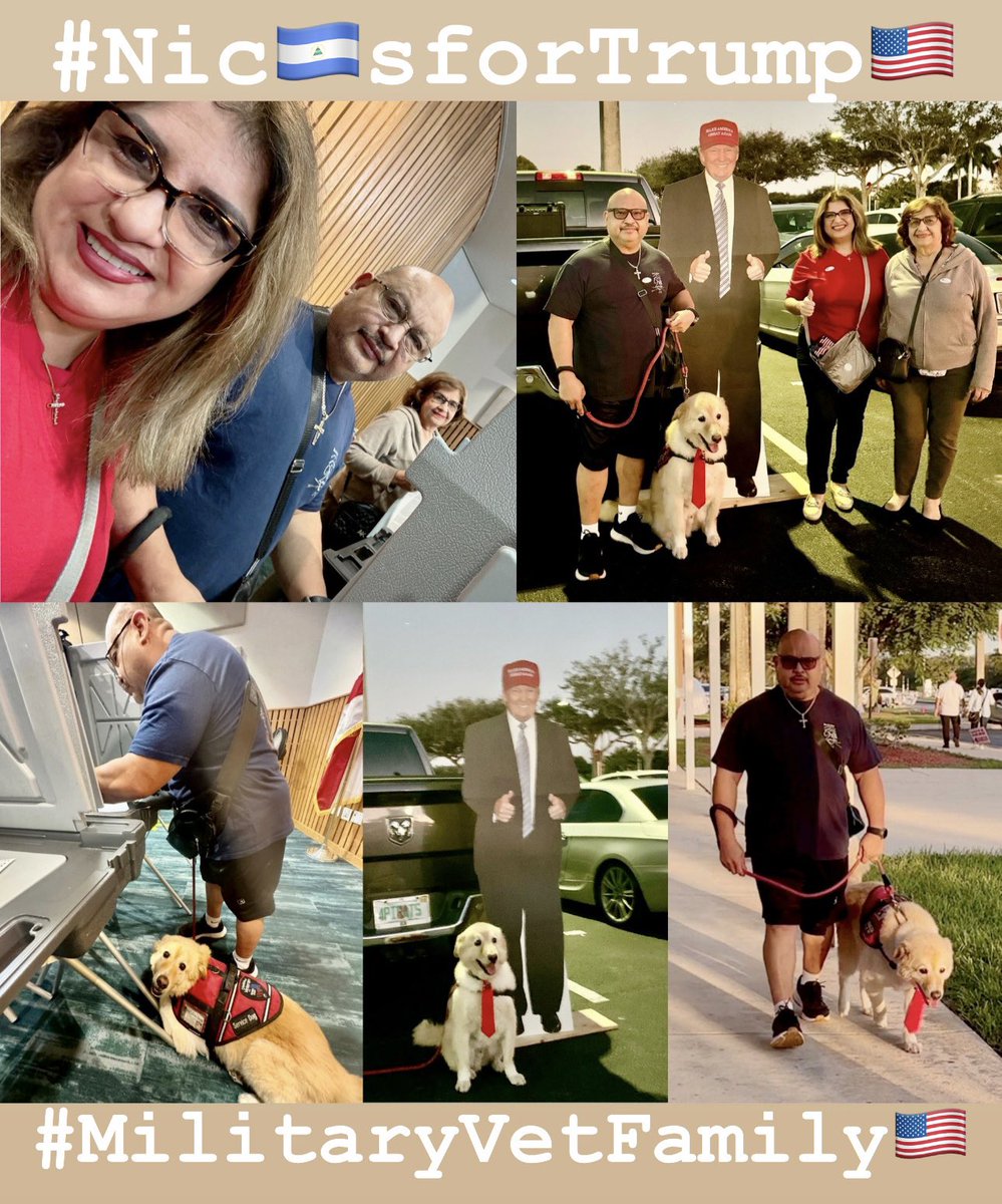 AidaCarrion1's tweet photo. 🚨🚨🚨 Proud Nicaragüans Americans VOTED FOR @realDonaldTrump & @JDVance
My Veteran husband celebrated his 60th Birthday voting for the president that used to take care the US ARMY VETERANS. #JackOurServiceDog #USArmyFamily #NicasForTrump #ProudRepublicanFamily #CatholicFamily https://t.co/o8WHZk49vI