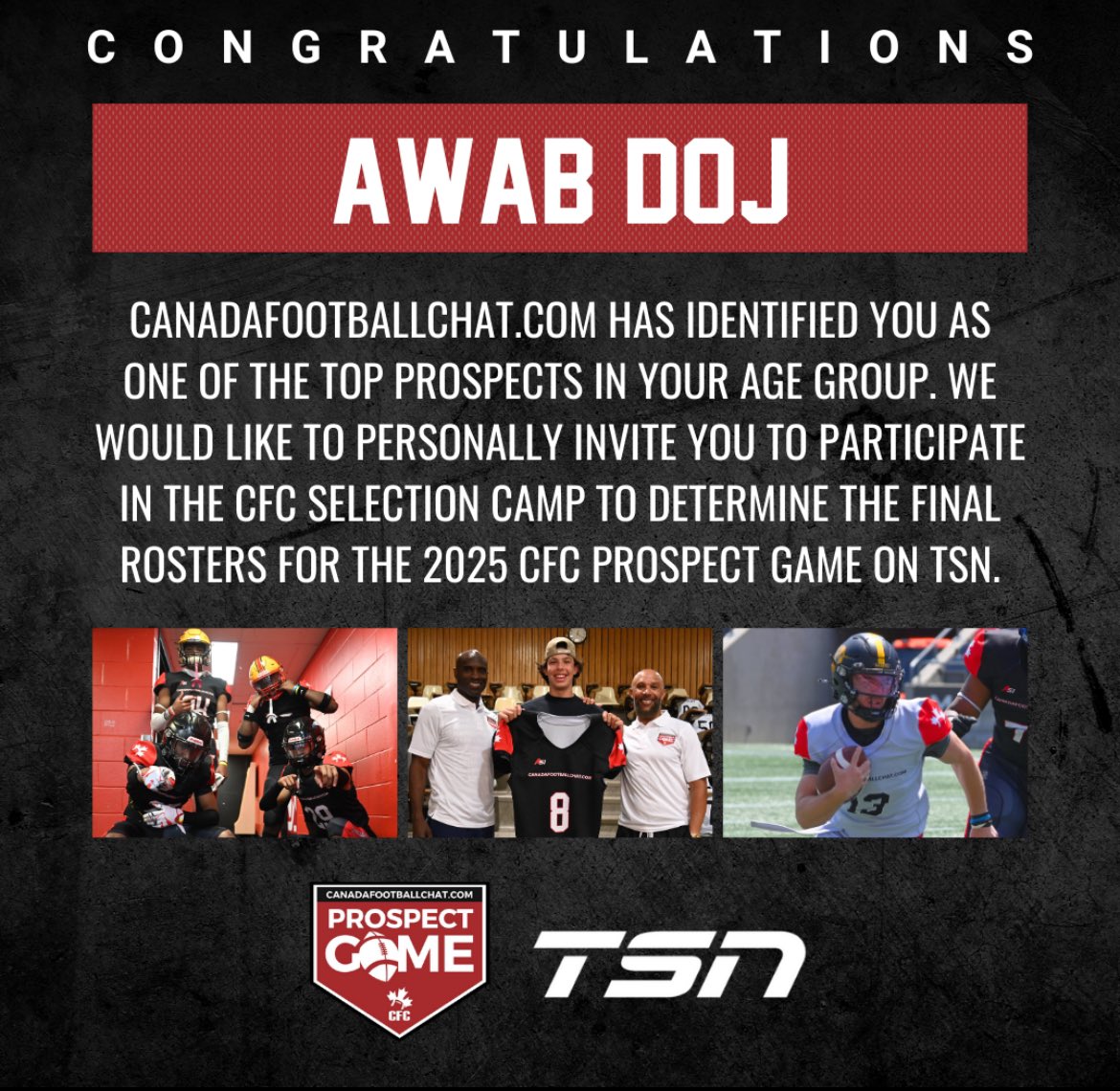 Very thankful for the opportunity to compete at the CFC Selection Camp.
<a href="/chatfootball/">CanadaFootballChat</a>