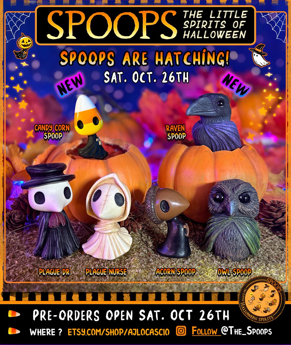 AJLoCascio's tweet photo. Spoops Hatch this Saturday! 12pm / 3pm ET! It will be an open pre-order for a few days or until I get overwhelmed. 

Happy Halloween! #TheSpoops 

Link to IG: https://t.co/wgrzUiQasr
Etsy: https://t.co/T42FX0Zoew https://t.co/YO6eyNj1OL
