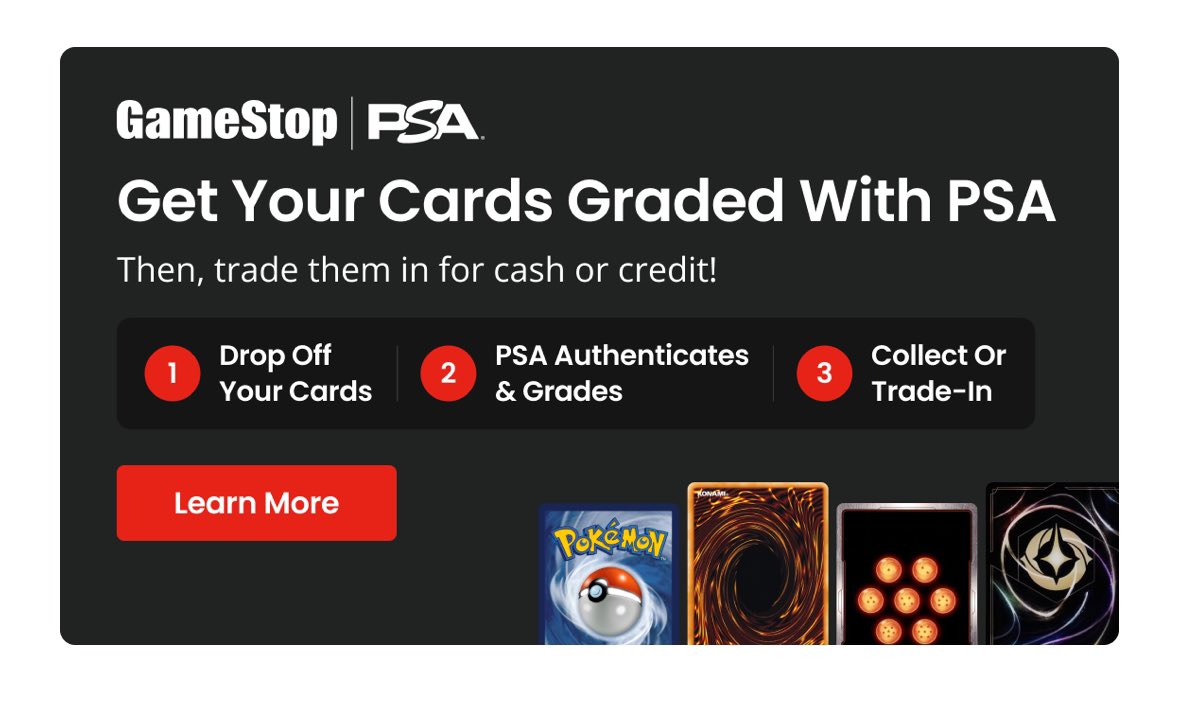 PhilMeetsWorld_'s tweet photo. @TokeOak @cardrestocks @RFPJR21296 @90sCardsWI @bezelanddial @loop19ant @Dhowe_1977 @CashMoneyy20 @dylangenschaw @schems12_sports @AaronMiller57 #GameStop doing #PSA submissions now? 🤔 #sidechat https://t.co/c5stEcYCvl
