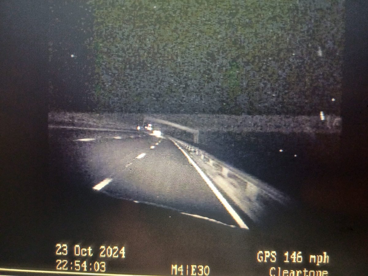 WiltsSpecOps's tweet photo. One more from last night.  Provisional Licence Holder caught at 146mph on the M4.

Initially arrested for something else, but that was resolved.  He has been Charged to Court for Excess Speed and Driving Otherwise than in accordance with a licence. https://t.co/0hQe9rx4Co