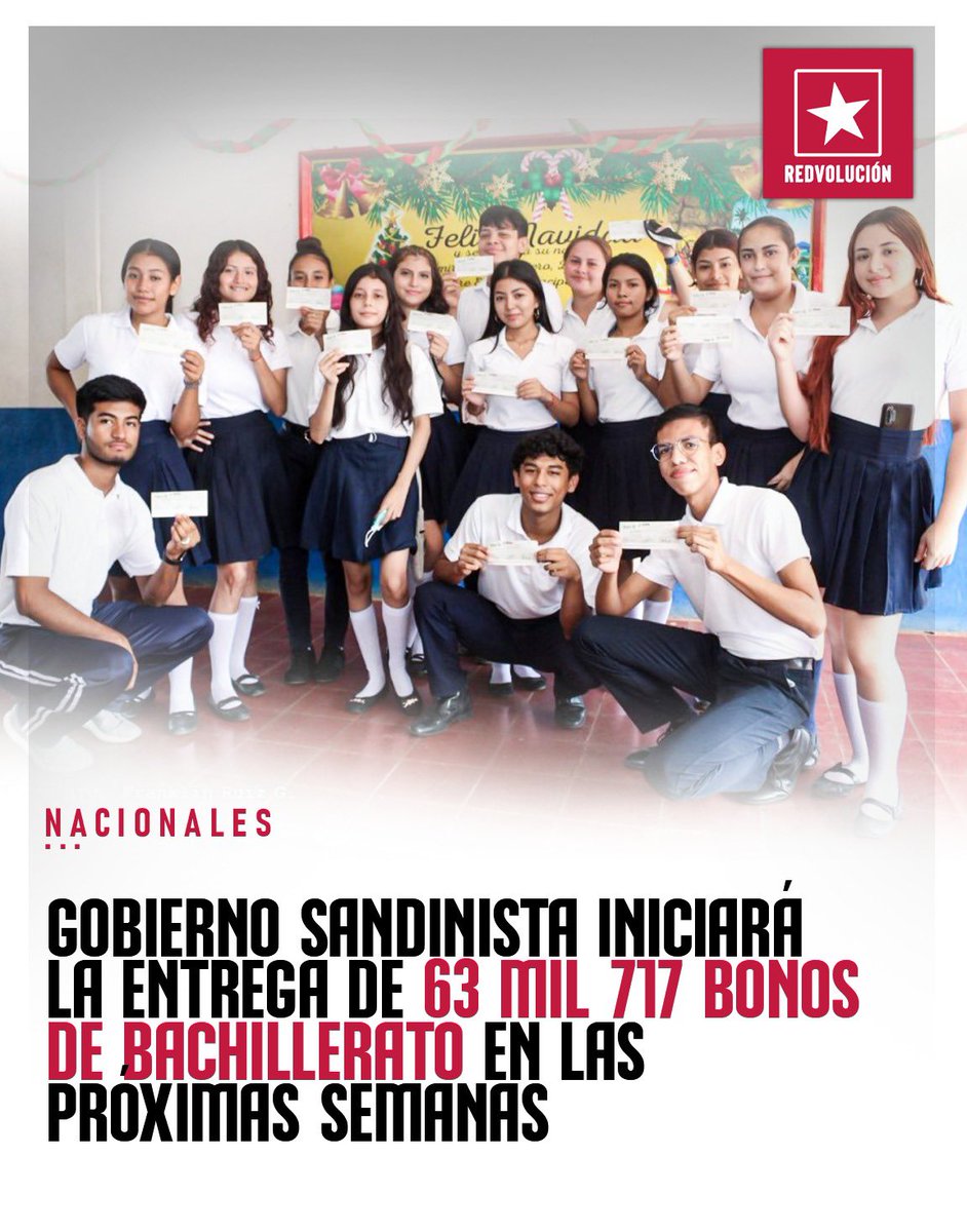 Nuestro Buen Gobierno del FSLN Estará Entregando Atravez del Ministerio de Educación el Bono de Bachiller , Valorado en C$3,000 córdobas a Cada Joven Protagonista de 5to Año  que Finalizó con Éxitos su  Ciclo Escolar 2024. 
#4519LaPatriaLaRevolucion