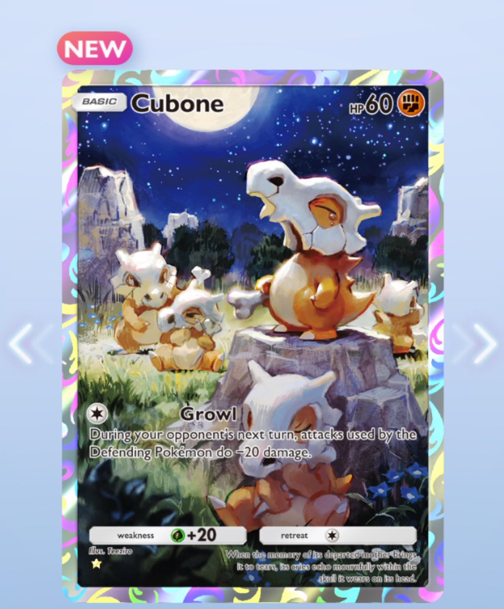 My all time favorite card when I was a kid was this Cubone sadly gazing at the stars. I just got a full art version in #Pokemon TCGP and it made me so happy! Would you all like some TCG content when the app releases on Oct 31st?! #nostalgia