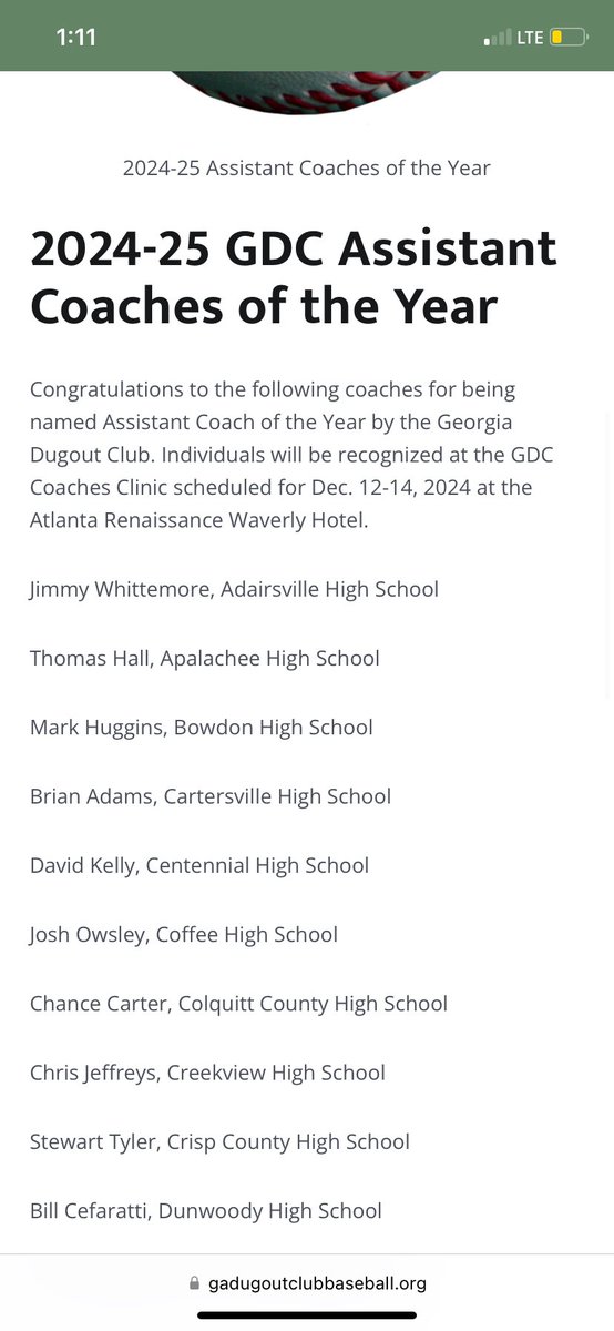Congrats to Josh Owsley for being named to Georgia Dugout Club assistant Coach of the Year!! Well deserved and Coffee Baseball is proud of you and your dedication and hard work!