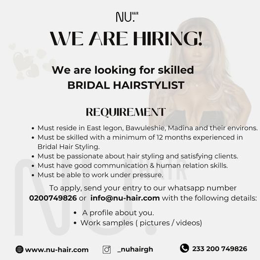 JobsAvenueGh's tweet photo. JobAlertโ ๏ธ
Hairstylist NEEDED!
--------------------
Barcelona | #RebelMusic Sofoline #FlavoredToothpaste / #NSMQ2024 https://t.co/XadZz2ayvF