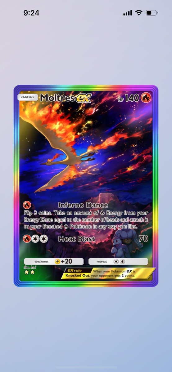 Putter's tweet image. Just pulled the Moltres full art EX. 

If you want to add to potentially get a Wonder pick

My ID: 3395884889738997

#pokemonpocket @PokemonTCGP #pokemonTCGP