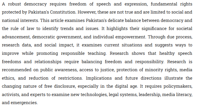 LAJ_Journal's tweet photo. Arain, Muhammad Muzammil. “The #FreedomofSpeech and #Expression in #Pakistan.” Law and Justice, vol. 9, no. 1, Aug. 2024. https://t.co/XZNsvJKZUD, https://t.co/crJqHWN1Ni. https://t.co/YKPP0xR8Ex