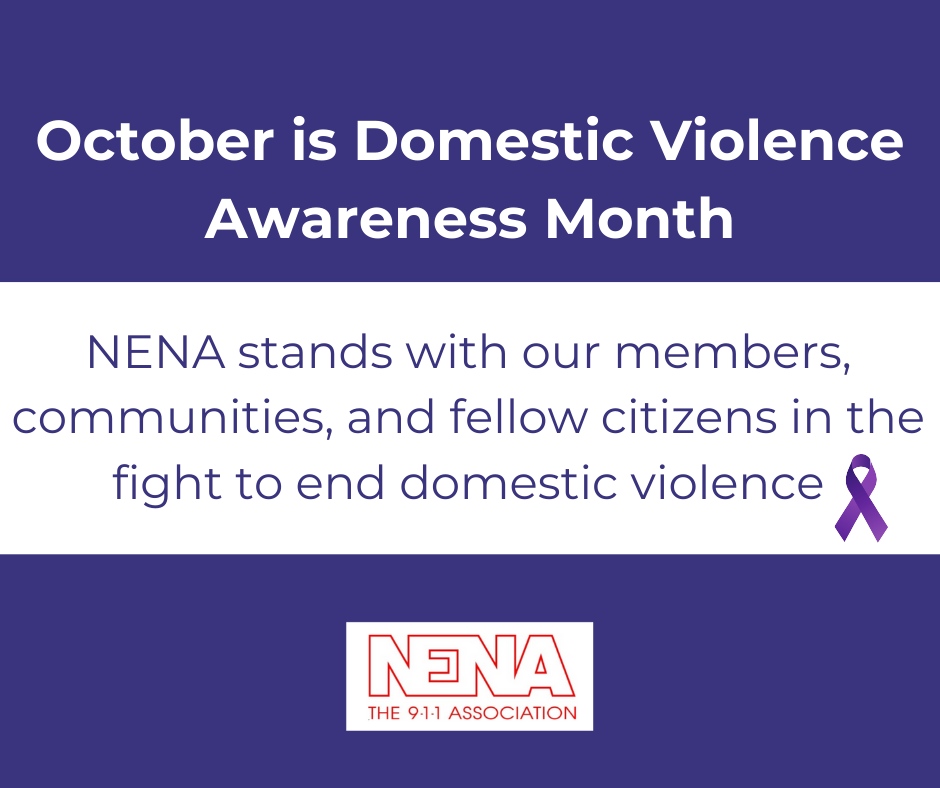 October is Domestic Violence Awareness Month. NENA stands with advocates nationwide in the fight to end domestic violence. 
Confidential help is available 24/7 at thehotline.org, calling 1-800-799-7233, or texting “START” to 88788.

#DVAM2024 #911Safety #EndDomesticVi...