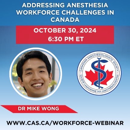 Join us on Oct 30 for a webinar hosted by the @cas_history: "Addressing Anesthesia Workforce Challenges in Canada." Dr Beverley Orser will discuss the history and state of the anesthesia workforce, and explore strategies to improve access to care. More: cas.ca/workforce-webi…