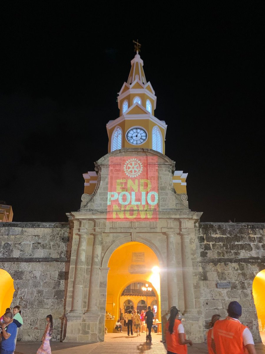 RotaryClubCTG's tweet photo. #EndPolioNow #Rotary engalanamos la Torre del Reloj de la ciudad de @AlcaldiaCTG para concientizar a la población de nuestra lucha contra la polio https://t.co/at9aFTvkn3