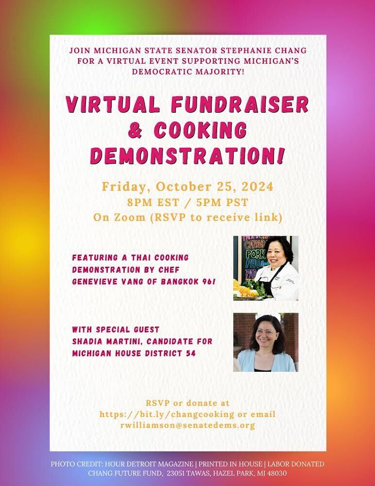 TAsForProgress's tweet image. Michigan State Senator (and proud #TaiwaneseAmerican)  @stephanielily is cooking up a fundraiser tomorrow! Please join to support her and help preserve Michigan’s Democratic Majority! 💙😋

RSVP here: bit.ly/changcooking

#voteblue #virtualcookingclass