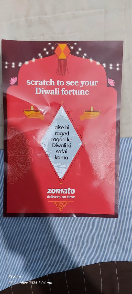 rahhuj's tweet photo. Today, morning I have received a voucher along with newspaper... after scratching...you can read..#Zomato nice.. https://t.co/7cWXPh4eyT