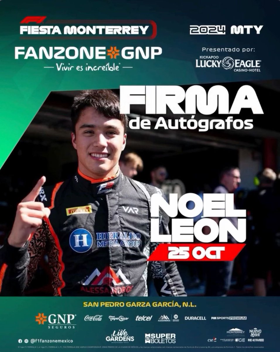 NoelLeonNews's tweet photo. Remember that tomorrow Noel will be at the F1 Fan Zone in Monterrey!!
Here are the schedules for the activities he'll be participating in
#NoelLeon #F1FanZone https://t.co/Td3jvvnayL