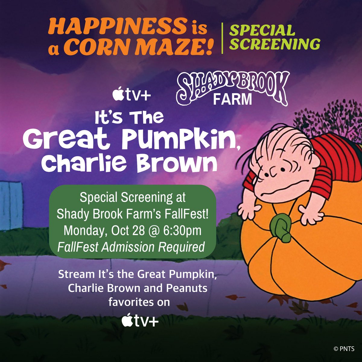 🎃 We have some extra activities planned for FallFest next week! There will be a special outdoor screening of “It’s The Great Pumpkin, Charlie Brown” on  10/28 at 6:30pm. And we’ll have Trick or Treating next Mon-Wed from 5 -9pm, with 🍭 stations🍫 throughout the Festival Field!