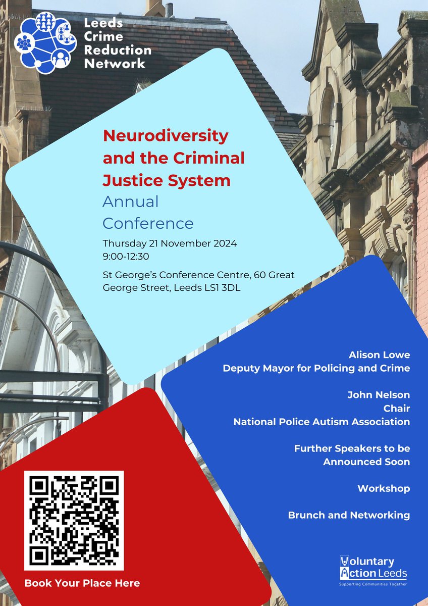 🔳Simon Hodgson🔳 (@simonhodgsonlcc) on Twitter photo The <a href="/LCRNetwork/">Leeds Crime Reduction Network</a> Annual Conference will be on the 21/11, theme
‘Neurodiversity in the Criminal Justice System’
Neurodiversity refers to different ways the brain works & interprets information
Sign up here⬇️it’s free!
tinyurl.com/y5nrmtrr The <a href="/LCRNetwork/">Leeds Crime Reduction Network</a> Annual Conference will be on the 21/11, theme
‘Neurodiversity in the Criminal Justice System’
Neurodiversity refers to different ways the brain works & interprets information
Sign up here⬇️it’s free!
tinyurl.com/y5nrmtrr