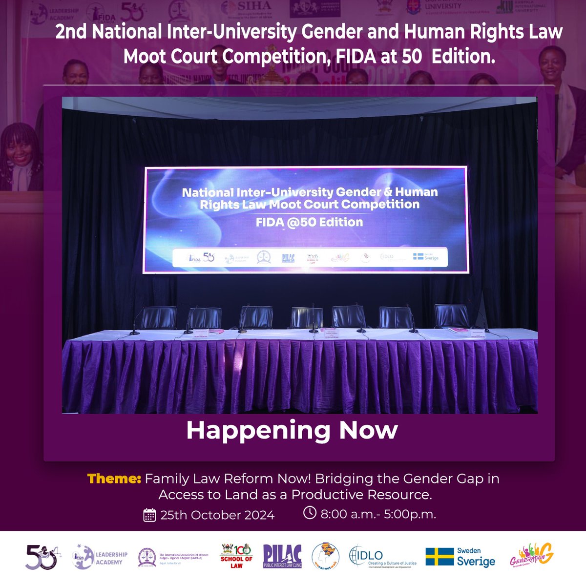 Happening now: #GenderandHumanRightsMoot2024 

The 2nd National Inter-University Gender and Human Rights Moot Court Competition, #FIDAAt50 Edition! 🎓

Excitement is building as the different universities gear up to showcase their legal expertise and dive into impactful