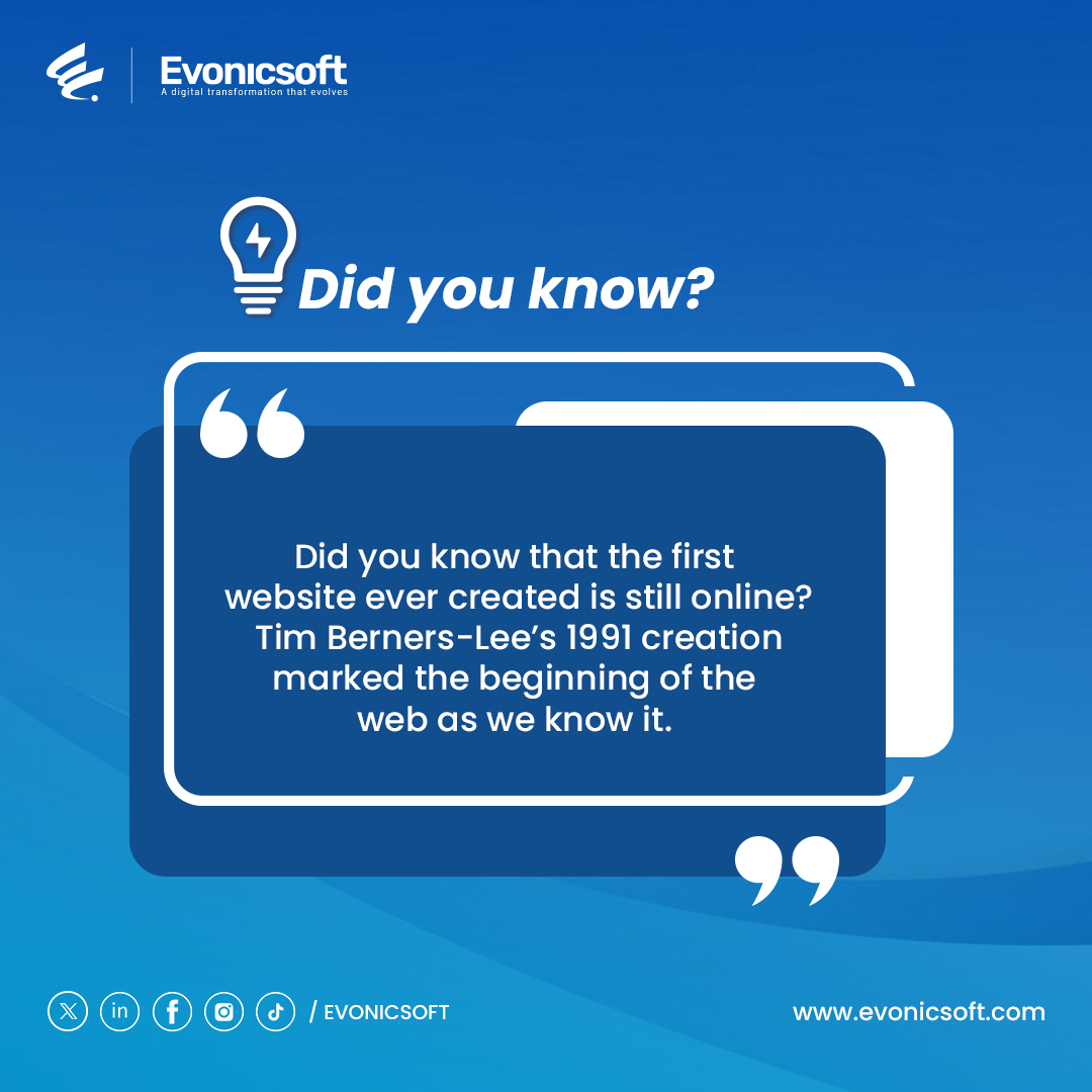 evonicsoft's tweet image. At Evonicsoft, we continue to push the boundaries of what’s possible in the digital space.

#FunFactFriday #WebHistory #Innovation #Evonicsoft