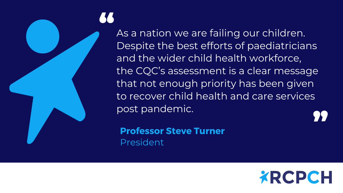 RCPCH (@rcpchtweets) on Twitter photo Today's <a href="/CareQualityComm/">Care Quality Commission</a> report paints an alarming picture of the state of child health with rising need, increasing waits & poorer outcomes. This must change. We urge a greater focus on children’s services at both a national & local level.
Our response: rcpch.ac.uk/news-events/ne… Today's <a href="/CareQualityComm/">Care Quality Commission</a> report paints an alarming picture of the state of child health with rising need, increasing waits & poorer outcomes. This must change. We urge a greater focus on children’s services at both a national & local level.
Our response: rcpch.ac.uk/news-events/ne…