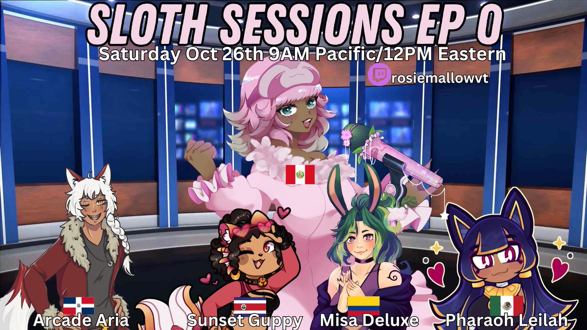 rosiemallowvt's tweet image. 🦥🌺SLOTH SESSSIONS STREAM🌺🦥
Saturday Oct 26th at 9AM Pacific/12PM Eastern I will be doing my first ever talk show Sloth Sessions!!!
Ep 0 will focus on Hispanic Heritage Month this weeks guests are sure to bring the discussions!!
#Vtuber #twitchstream #HispanicHeritageMonth