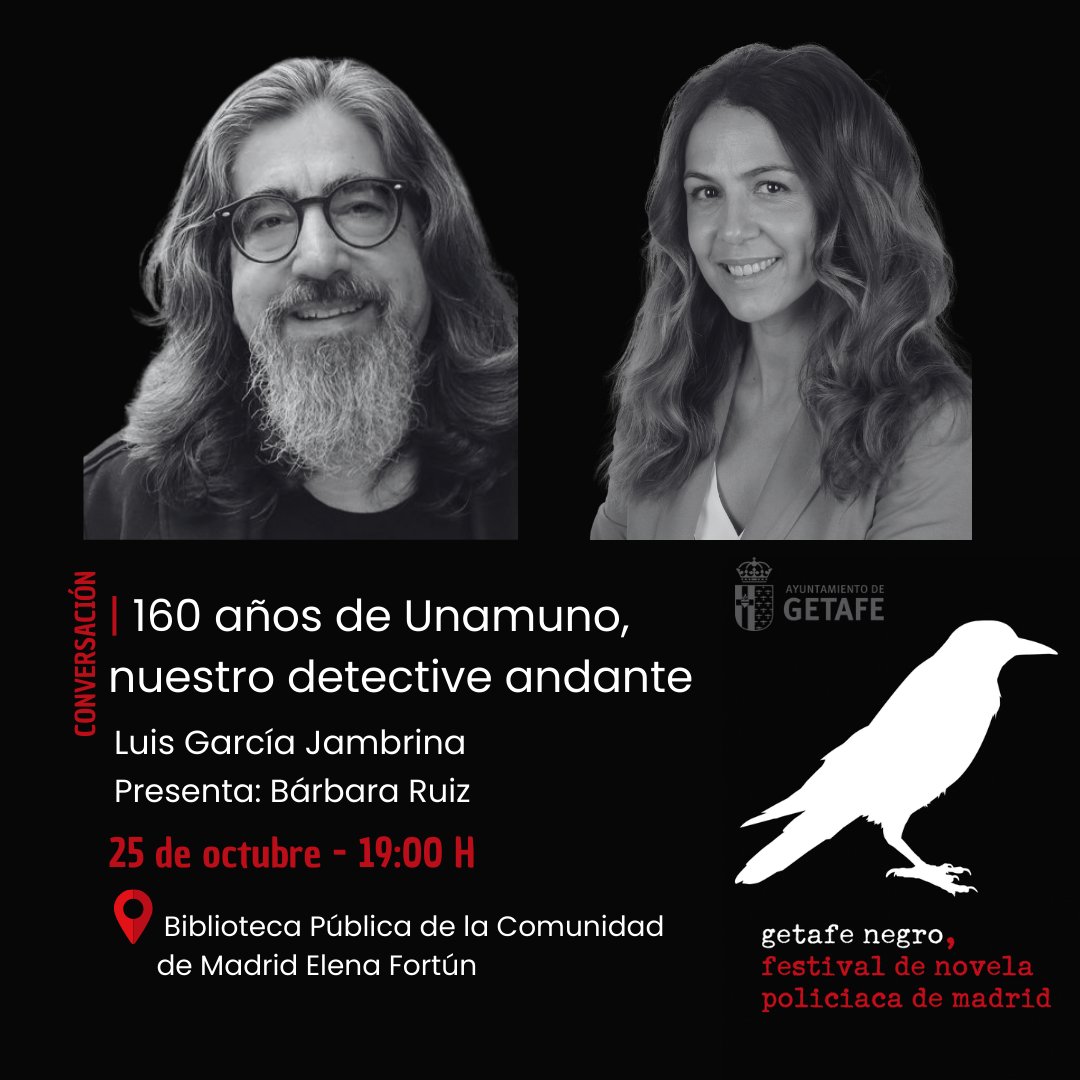 Getafe Negro (@getafenegro) on Twitter photo <a href="/maica_rivera/">Maica Rivera</a> <a href="/aytogetafe/">Ayuntamiento Getafe</a> <a href="/cultura_getafe/">Getafe Cultura</a> <a href="/PilarMartinVal/">Pilar Martín</a> <a href="/Planetadelibros/">PlanetadeLibros</a> <a href="/edit_planeta/">Editorial Planeta</a> Hoy, viernes 25, en #GetafeNegro 
🔴 CONVERSACIÓN '160 años de Unamuno, nuestro detective andante', con <a href="/jambrina_/">Luis García Jambrina</a> y <a href="/Barbara_RuizP/">Bárbara Ruiz</a> en la Biblioteca Elena Fortún de Madrid 
getafenegro.com/eventos/160-an…
#La17deGN <a href="/aytogetafe/">Ayuntamiento Getafe</a> <a href="/cultura_getafe/">Getafe Cultura</a> <a href="/maica_rivera/">Maica Rivera</a> <a href="/LibrosCMadrid/">Bibliotecas▪️Comunidad de Madrid</a> <a href="/CulturaCMadrid/">Cultura▪️Comunidad de Madrid</a> <a href="/maica_rivera/">Maica Rivera</a> <a href="/aytogetafe/">Ayuntamiento Getafe</a> <a href="/cultura_getafe/">Getafe Cultura</a> <a href="/PilarMartinVal/">Pilar Martín</a> <a href="/Planetadelibros/">PlanetadeLibros</a> <a href="/edit_planeta/">Editorial Planeta</a> Hoy, viernes 25, en #GetafeNegro 
🔴 CONVERSACIÓN '160 años de Unamuno, nuestro detective andante', con <a href="/jambrina_/">Luis García Jambrina</a> y <a href="/Barbara_RuizP/">Bárbara Ruiz</a> en la Biblioteca Elena Fortún de Madrid 
getafenegro.com/eventos/160-an…
#La17deGN <a href="/aytogetafe/">Ayuntamiento Getafe</a> <a href="/cultura_getafe/">Getafe Cultura</a> <a href="/maica_rivera/">Maica Rivera</a> <a href="/LibrosCMadrid/">Bibliotecas▪️Comunidad de Madrid</a> <a href="/CulturaCMadrid/">Cultura▪️Comunidad de Madrid</a>