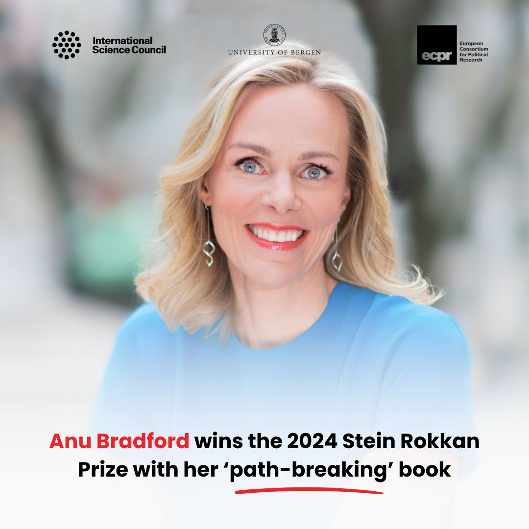International Science Council (@isc) on Twitter photo 🏆 Thrilled to announce that <a href="/anubradford/">Anu Bradford</a> (@columbialaw) has won the 2024 Stein Rokkan Prize for her book #DigitalEmpires.
Her seminal work tackles one of the major challenges of our time - the global fight to regulate technology.
council.science/news/anu-bradf… <a href="/UiB/">Universitetet i Bergen</a> <a href="/UiB_sampol/">Department of Comparative Politics, UiB</a> <a href="/ECPR/">European Consortium for Political Research</a> 🏆 Thrilled to announce that <a href="/anubradford/">Anu Bradford</a> (@columbialaw) has won the 2024 Stein Rokkan Prize for her book #DigitalEmpires.
Her seminal work tackles one of the major challenges of our time - the global fight to regulate technology.
council.science/news/anu-bradf… <a href="/UiB/">Universitetet i Bergen</a> <a href="/UiB_sampol/">Department of Comparative Politics, UiB</a> <a href="/ECPR/">European Consortium for Political Research</a>