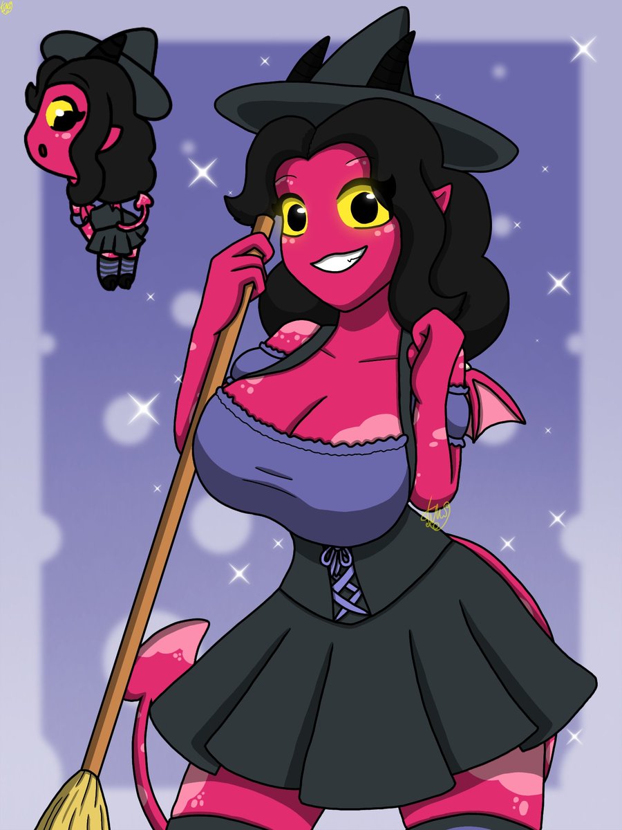 Masha_TMS's tweet photo. Roxy became a witch) 
(and Edgar is in complete shock)
   Expect at least 3 more Halloween art, and unfortunately Arlet et al are not involved in this, only WS ("Willy's story")
     How do you like her?
#Roxythedemonessa #Edgardemon #HappyHalloween2024 https://t.co/lAH0f8HKXo