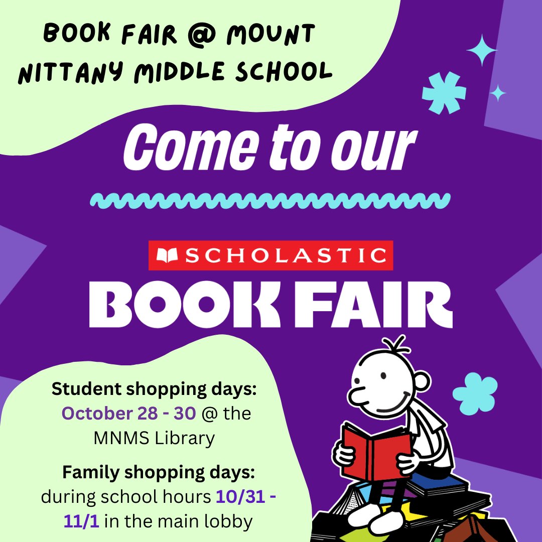 Book Fair Details: Monday, October 28 - Friday, November 1 during open school hours in the library

Students will visit the fair during school Oct 28-30. Families can also visit the fair during conferences Oct 31-Nov 1st.

Shop online bookfairs.scholastic.com/bf/mnms