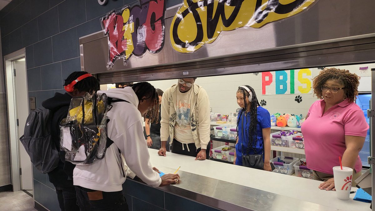 Senior student Aides working in the PBIS RICC Store as students come to spend the points earned by demonstrating RESPECT INTEGRITY COURAGE and COMPASSION. 4 of the 7 Pillars at DHS!!!!!