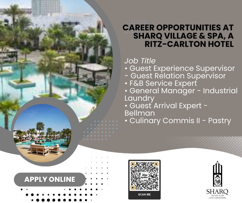 JobsUpDateAE's tweet photo. Join the Team: Career Opportunities at Sharq Village & Spa, A Ritz-Carlton Hotel
Apply Online: https://t.co/wGAtsvhycL
#SharqVillageSpa #RitzCarltonCareers #JobVacancies2024 #HospitalityJobs #DohaJobs #LuxuryHotelCareers #JoinOurTeam #CareerOpportunities #WorkInHospitality https://t.co/YBsUCyCuik