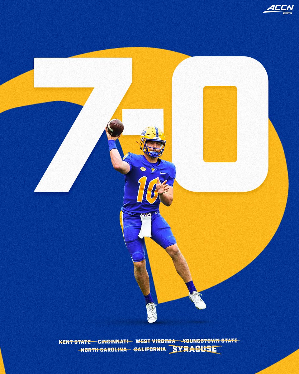 accnetwork's tweet photo. PITT PANTHERS REMAIN UNDEFEATED 🔥 

They are 7-0 for the first time since 1982, when Dan Marino was QB 👏 https://t.co/srp0iPfEJR