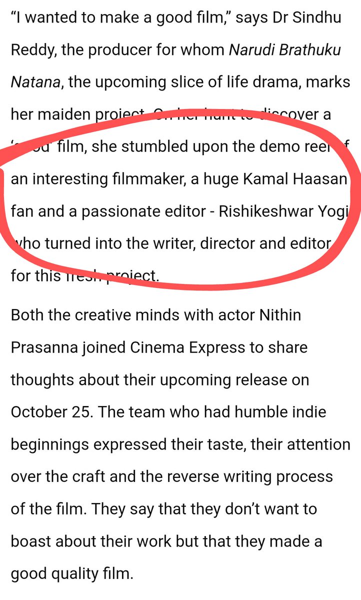 All the very best to #NarudiBrathukuNatana which is releasing today has a lot of good reviews

The Director <a href="/RishikeshwarY/">Rishikeshwar Yogi</a> is again a huge #Ulaganayagan fan 

Hearing the movie is a great Tribute to our #KamalHaasan𓃵 

<a href="/peoplemediafcy/">People Media Factory</a> <a href="/Dr_SindhuReddy/">Dr.Sindhu Reddy</a>