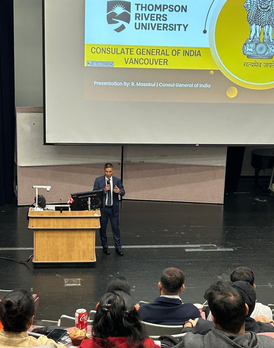 cgivancouver's tweet photo. Consul General @Masarung  interacted with  @thompsonriversu students and alumni in Kamloops! Sharing essential insights on safety, welfare, health, local laws &amp; consular services for newcomers to Canada. Interactive Q&amp;A session sparked meaningful discussions.
@HCI_Ottawa https://t.co/0KnQ9lX8TR