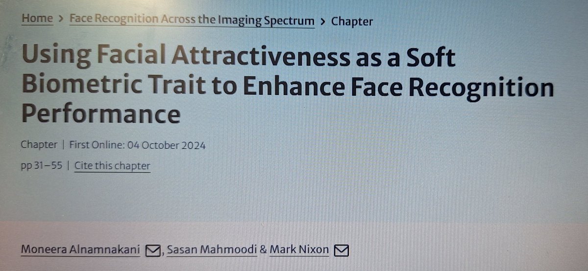 MHAlnamnakani's tweet image. تحقق حلم من أحلامي، اني انشر بحثي الدكتوراة كفصل من كتاب و يكون اسمي مع اسم مشرفي العظيم الرائع #مارك_نيكسون 

لك الحمد و الشكر يا الله على كل شي

#Face_Recognition
#biometrics 
#Mark_Nixon