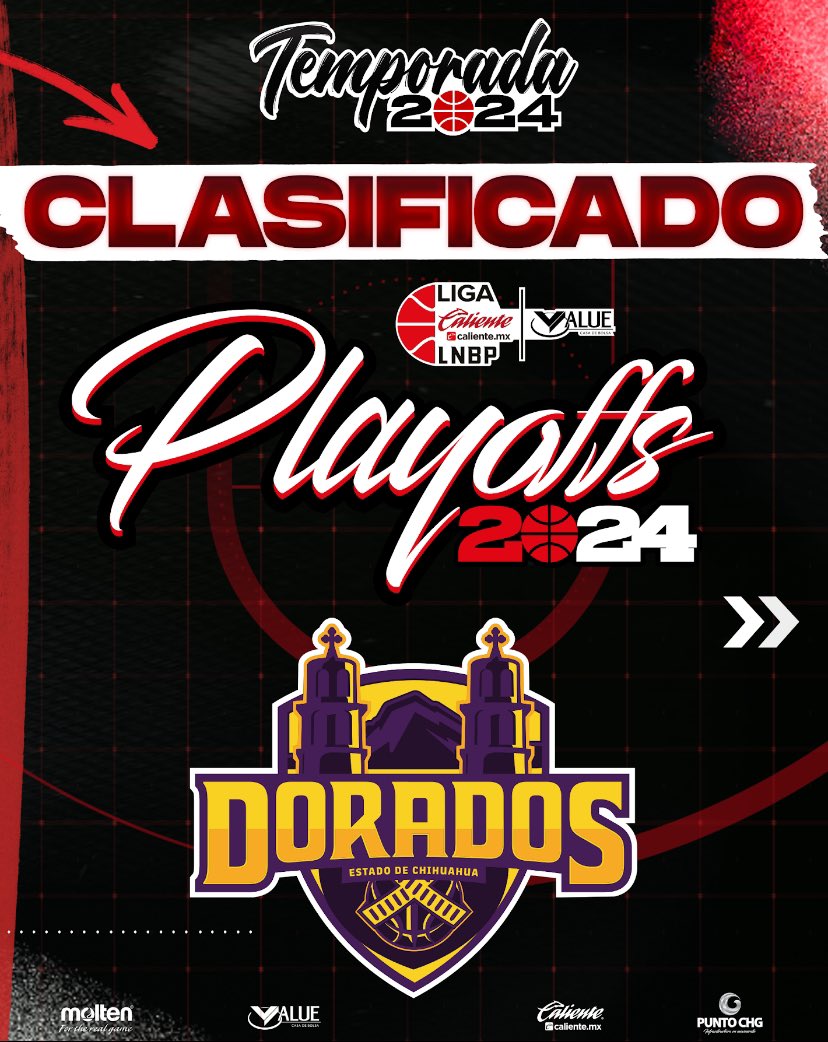 LNBPoficial's tweet photo. Felicidades @DoradosChih por su CLASIFICACIÓN a los #Playoffs2024 de la Liga https://t.co/L9ODfeeLLC LNBP 🔥 🏀 #Temporada2024 

#JuntosHaciendoHistoria #MásAcciónMásDiversión #ApuestaEnCaliente

@lnbpoficial @moltenmex @calientesports  @puntochg @valuegf https://t.co/P6nLVbWqpP
