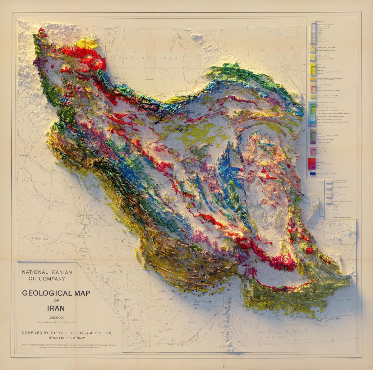 Geological Map of Iran - 1957 - 3D rendered.