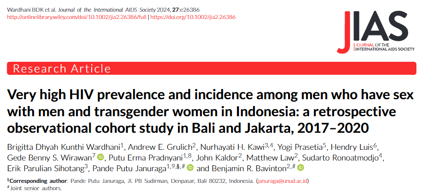 doi.org/10.1002/jia2.2… -> publikasi <a href="/cphiudayana/">CPHI Universitas Udayana</a>  <a href="/KirbyInstitute/">Kirby Institute, UNSW</a> 
Di tengah kemajuan teknologi tes pengobatan HIV, kita masih menghadapi infeksi baru yg tinggi. Kita perlu lebih serius, sungguh2 berjuang meningkatkan capaian program &amp; menurunkan stigma serta diskriminasi