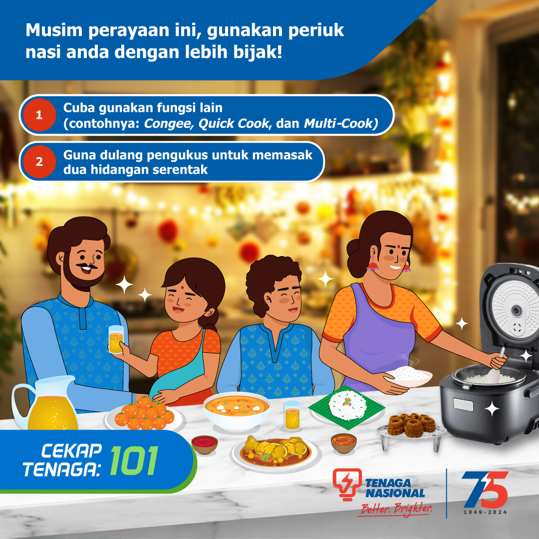Tenaga_Nasional's tweet image. Semasa musim perayaan ni, mesti anda perlu banyak memasak, kan? 🍚 Jom cuba tip-tip periuk nasi ni! Tugas memasak boleh jadi lebih mudah dan efisien, tenaga juga boleh dijimatkan. ⚡

#CekapTenaga101 #MELP #EnergyLiteracy #RiceCooker #PeriukNasi